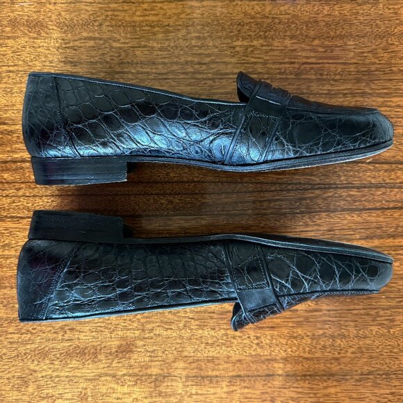 ?HP?D Ferradini Men’s Size 9M GENUINE CROCODILE Black Italian Loafer Hand Made main image 14